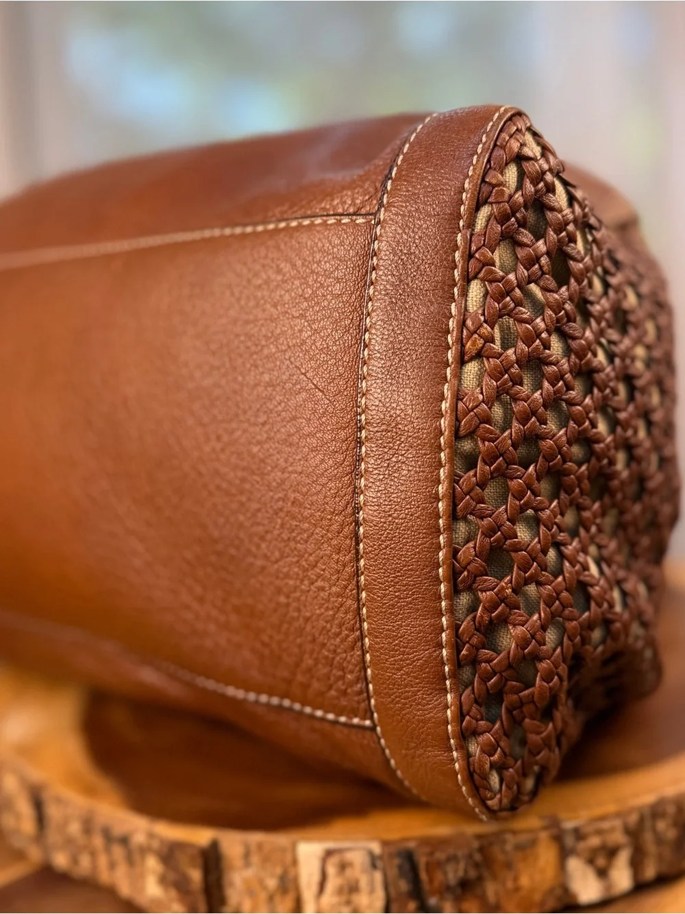 Cole Haan Paige Cognac Brown Woven Leather Hobo Shoulder Bag Gold Hardware EUC